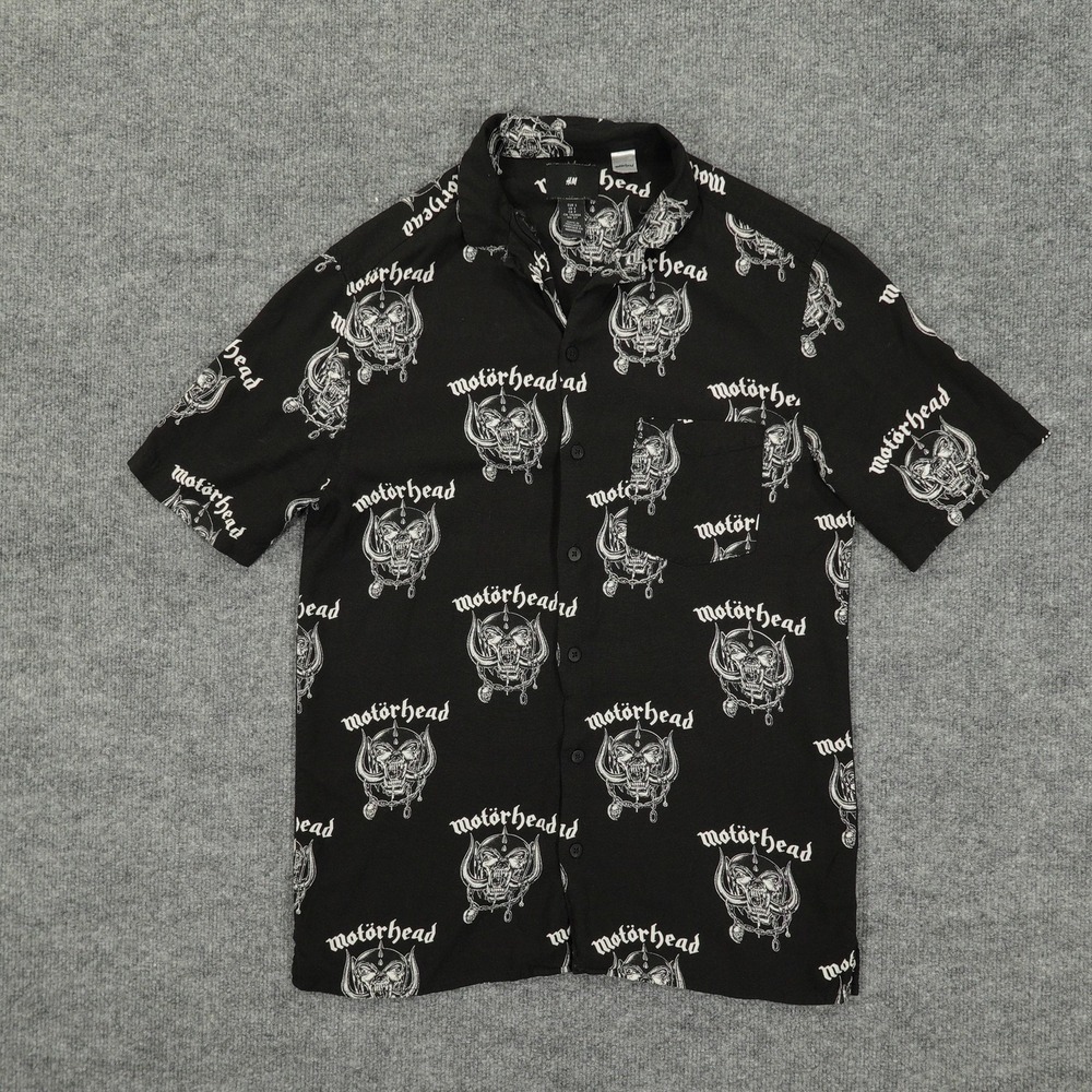 Motorhead Shirt Mens Small Black Graphic Button Up Short Sleeve H&M Band Rock